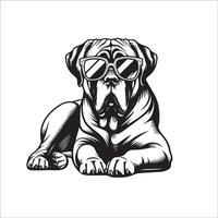 AI generated black and white English Mastiff Dog wearing sunglasses illustration vector