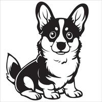 AI generated black and white Welsh Corgi Dog Cartoon vector illustration