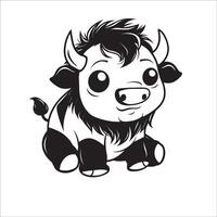 ai generado un vector ilustración de un negro y blanco bisonte sentado