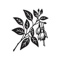 AI generated Fuchsia flower silhouette black and white illustration vector