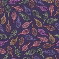 doodle colorful autumn leaf seamless pattern vector design on purple background