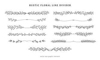 rustic floral line divider vector collection for page layout separator, rustic leaf branch line divider