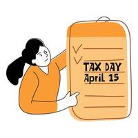 Woman Pointing at Tax Day Sign vector