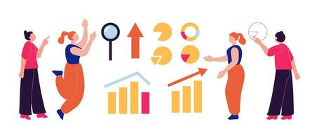 Strategy and analysis set - people analyzing statistics, vector