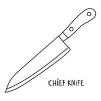 Detailed Black and White Drawing of a Chef Knife vector