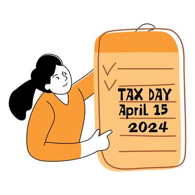 Woman Pointing at Tax Day Sign