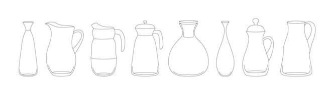línea dibujo de un conjunto de botellas vector