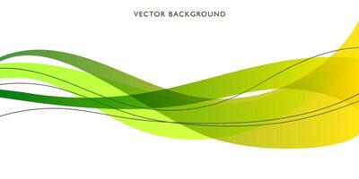 Abstract Green and Yellow Waves Flowing Across a White Backdrop vector