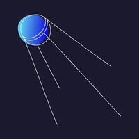 un detallado dibujo de un azul espacio satélite flotante en el cielo. vector