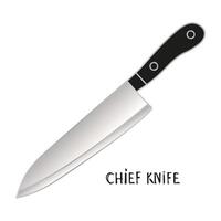 Chef Knife With Black Handle on White Background vector