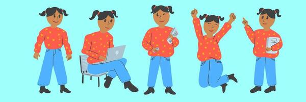 Illustration group poses of brown women who are being college students vector