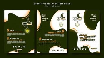 Set of portrait social media post template in green and white waving design with islamic style. Islamic background in green and white design vector