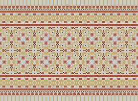 Pixel Cross Stitch pattern with Floral Designs. Traditional cross stitch needlework. Geometric Ethnic pattern, Embroidery, Textile ornamentation, fabric, Hand stitched pattern, Cultural stitching vector