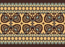 Cross Stitch Border. Embroidery Cross Stitch. Ethnic Patterns. Geometric Ethnic Indian pattern. Native Ethnic pattern.Texture Textile Fabric Clothing Knitwear print. Pixel Horizontal Seamless Vector. vector