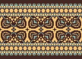 Cross Stitch Border. Embroidery Cross Stitch. Ethnic Patterns. Geometric Ethnic Indian pattern. Native Ethnic pattern.Texture Textile Fabric Clothing Knitwear print. Pixel Horizontal Seamless Vector. vector