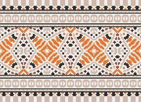 Cross Stitch pattern with Floral Designs. Traditional cross stitch needlework. Geometric Ethnic pattern, Embroidery, Textile ornamentation, fabric, Hand stitched pattern, Cultural stitching pixel art. vector