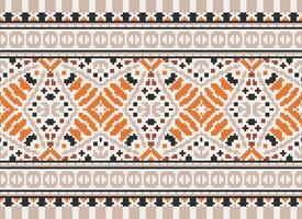 Cross Stitch pattern with Floral Designs. Traditional cross stitch needlework. Geometric Ethnic pattern, Embroidery, Textile ornamentation, fabric, Hand stitched pattern, Cultural stitching pixel art. vector