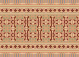 A Floral pixel art pattern on grey background.geometric ethnic oriental embroidery vector illustration. pixel style, abstract background, cross stitch.design for texture, fabric, cloth, scarf, print