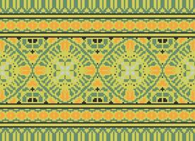 Cross Stitch pattern with Floral Designs. Traditional cross stitch needlework. Geometric Ethnic pattern, Embroidery, Textile ornamentation, fabric, Hand stitched pattern, Cultural stitching pixel art. vector