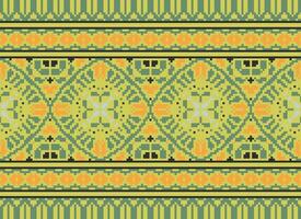 Cross Stitch pattern with Floral Designs. Traditional cross stitch needlework. Geometric Ethnic pattern, Embroidery, Textile ornamentation, fabric, Hand stitched pattern, Cultural stitching pixel art. vector