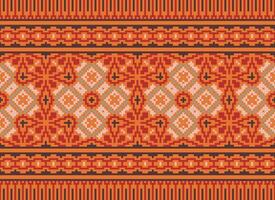 Cross Stitch pattern with Floral Designs. Traditional cross stitch needlework. Geometric Ethnic pattern, Embroidery, Textile ornamentation, fabric, Hand stitched pattern, Cultural stitching pixel art. vector