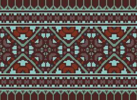 Cross Stitch Embroidery. Ethnic Patterns. Native Style. Traditional Design for texture, textile, fabric, clothing, Knitwear, print. Geometric Pixel Horizontal Seamless Vector. vector