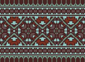 Cross Stitch Embroidery. Ethnic Patterns. Native Style. Traditional Design for texture, textile, fabric, clothing, Knitwear, print. Geometric Pixel Horizontal Seamless Vector. vector