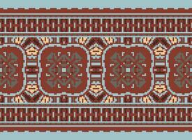 Cross Stitch pattern with Floral Designs. Traditional cross stitch needlework. Geometric Ethnic pattern, Embroidery, Textile ornamentation, fabric, Hand stitched pattern, Cultural stitching pixel art. vector