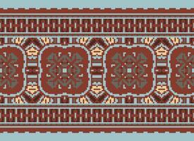 Cross Stitch pattern with Floral Designs. Traditional cross stitch needlework. Geometric Ethnic pattern, Embroidery, Textile ornamentation, fabric, Hand stitched pattern, Cultural stitching pixel art. vector