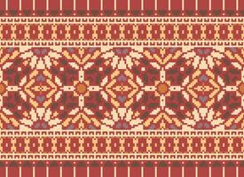 Cross Stitch Embroidery. Ethnic Patterns. Native Style. Traditional Design for texture, textile, fabric, clothing, Knitwear, print. Geometric Pixel Horizontal Seamless Vector. vector