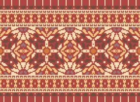 Cross Stitch Embroidery. Ethnic Patterns. Native Style. Traditional Design for texture, textile, fabric, clothing, Knitwear, print. Geometric Pixel Horizontal Seamless Vector. vector