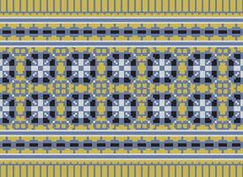 Cross Stitch pattern with Floral Designs. Traditional cross stitch needlework. Geometric Ethnic pattern, Embroidery, Textile ornamentation, fabric, Hand stitched pattern, Cultural stitching pixel art. vector