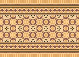 A Floral pixel art pattern on grey background.geometric ethnic oriental embroidery vector illustration. pixel style, abstract background, cross stitch.design for texture, fabric, cloth, scarf, print