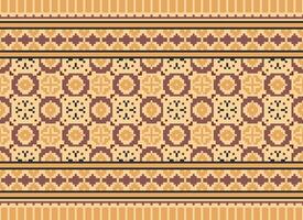 A Floral pixel art pattern on grey background.geometric ethnic oriental embroidery vector illustration. pixel style, abstract background, cross stitch.design for texture, fabric, cloth, scarf, print