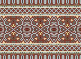 Cross Stitch pattern with Floral Designs. Traditional cross stitch needlework. Geometric Ethnic pattern, Embroidery, Textile ornamentation, fabric, Hand stitched pattern, Cultural stitching pixel art. vector