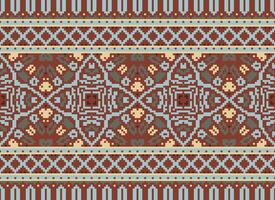 Cross Stitch pattern with Floral Designs. Traditional cross stitch needlework. Geometric Ethnic pattern, Embroidery, Textile ornamentation, fabric, Hand stitched pattern, Cultural stitching pixel art. vector