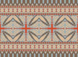 Cross Stitch pattern with Floral Designs. Traditional cross stitch needlework. Geometric Ethnic pattern, Embroidery, Textile ornamentation, fabric, Hand stitched pattern, Cultural stitching pixel art. vector