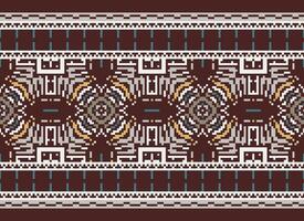 Cross Stitch pattern with Floral Designs. Traditional cross stitch needlework. Geometric Ethnic pattern, Embroidery, Textile ornamentation, fabric, Hand stitched pattern, Cultural stitching pixel art. vector