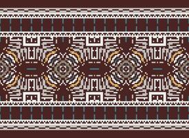 Cross Stitch pattern with Floral Designs. Traditional cross stitch needlework. Geometric Ethnic pattern, Embroidery, Textile ornamentation, fabric, Hand stitched pattern, Cultural stitching pixel art. vector