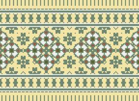Cross Stitch pattern with Floral Designs. Traditional cross stitch needlework. Geometric Ethnic pattern, Embroidery, Textile ornamentation, fabric, Hand stitched pattern, Cultural stitching pixel art. vector
