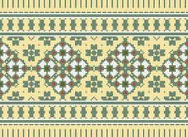 Cross Stitch pattern with Floral Designs. Traditional cross stitch needlework. Geometric Ethnic pattern, Embroidery, Textile ornamentation, fabric, Hand stitched pattern, Cultural stitching pixel art. vector