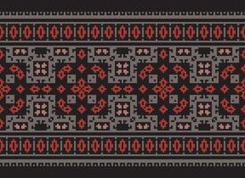 Pixel Cross Stitch pattern with Floral Designs. Traditional cross stitch needlework. Geometric Ethnic pattern, Embroidery, Textile ornamentation, fabric, Hand stitched pattern, Cultural stitching vector