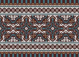 Cross Stitch pattern with Floral Designs. Traditional cross stitch needlework. Geometric Ethnic pattern, Embroidery, Textile ornamentation, fabric, Hand stitched pattern, Cultural stitching pixel art. vector