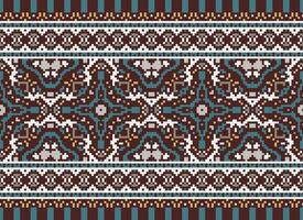 Cross Stitch pattern with Floral Designs. Traditional cross stitch needlework. Geometric Ethnic pattern, Embroidery, Textile ornamentation, fabric, Hand stitched pattern, Cultural stitching pixel art. vector