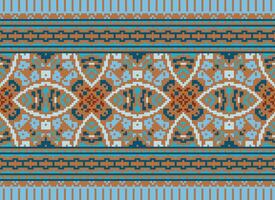 Cross Stitch pattern with Floral Designs. Traditional cross stitch needlework. Geometric Ethnic pattern, Embroidery, Textile ornamentation, fabric, Hand stitched pattern, Cultural stitching pixel art. vector