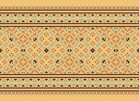 Pixel Ethnic pattern vector background. seamless pattern traditional, Design for background, wallpaper, Batik, fabric, carpet, clothing, wrapping, and textile.ethnic pattern Vector illustration.