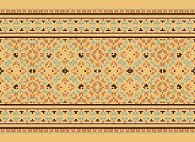 Pixel Ethnic pattern vector background. seamless pattern traditional, Design for background, wallpaper, Batik, fabric, carpet, clothing, wrapping, and textile.ethnic pattern Vector illustration.