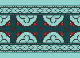 Ethnic geometric fabric pattern Cross Stitch.Ikat embroidery Ethnic oriental Pixel pattern blue background. Abstract,vector,illustration. Texture,clothing,frame,decoration,motifs,silk wallpaper. vector