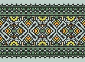 Pixel Embroidery ethnic pattern, Vector Geometric ornate background, Cross stitch retro zigzag style, pattern knitting continuous, Design for textile, fabric, ceramic, digital print