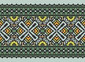 Pixel Embroidery ethnic pattern, Vector Geometric ornate background, Cross stitch retro zigzag style, pattern knitting continuous, Design for textile, fabric, ceramic, digital print